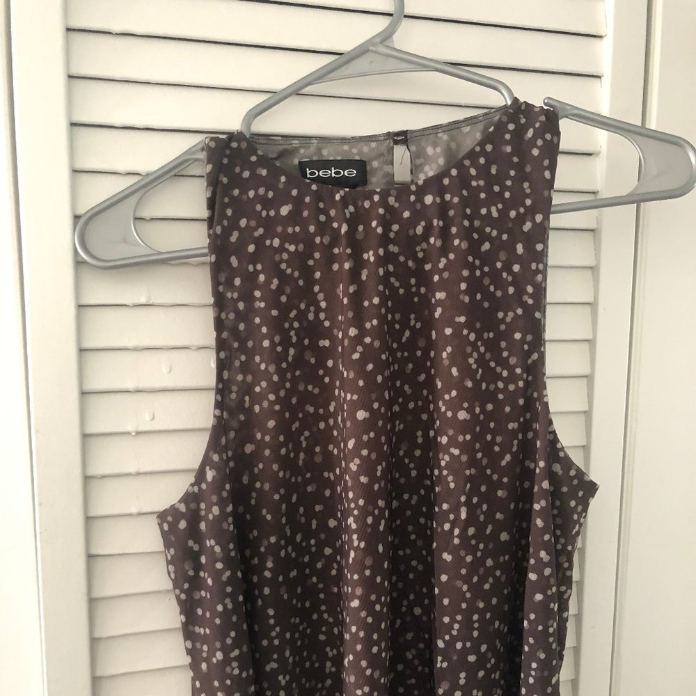 Brown Polka Dot Mesh Blouse Bebe Tank